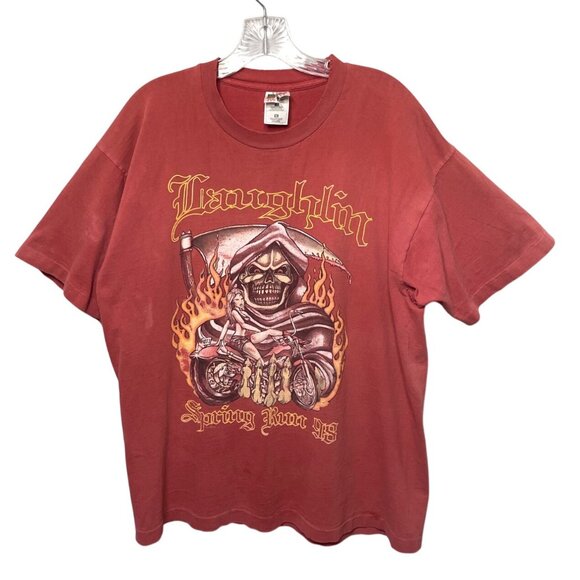 Vtg Laughlin Spring Run 1998 Grim Reaper Flames Motorcycle Biker Mens T-Shirt XL - Picture 1 of 11